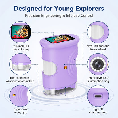 1080P Digital Microscope for Kids, 50X–1000X STEM Discovery Toy