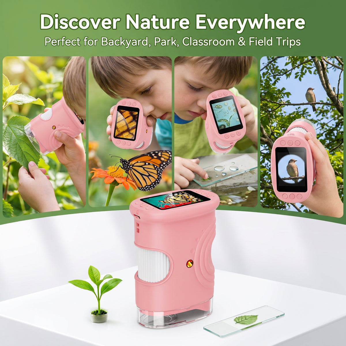 1080P Digital Microscope for Kids, 50X–1000X STEM Discovery Toy