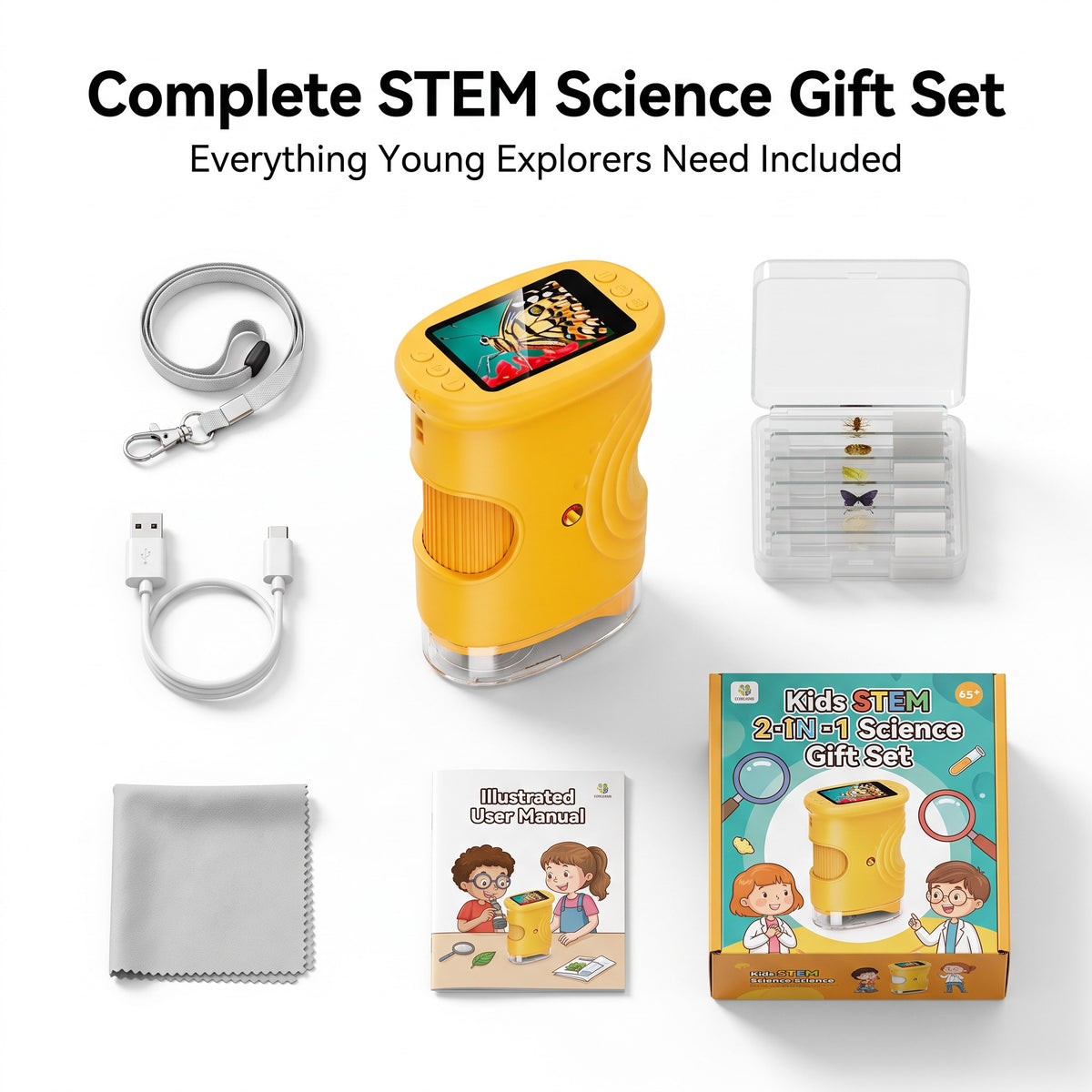 1080P Digital Microscope for Kids, 50X–1000X STEM Discovery Toy