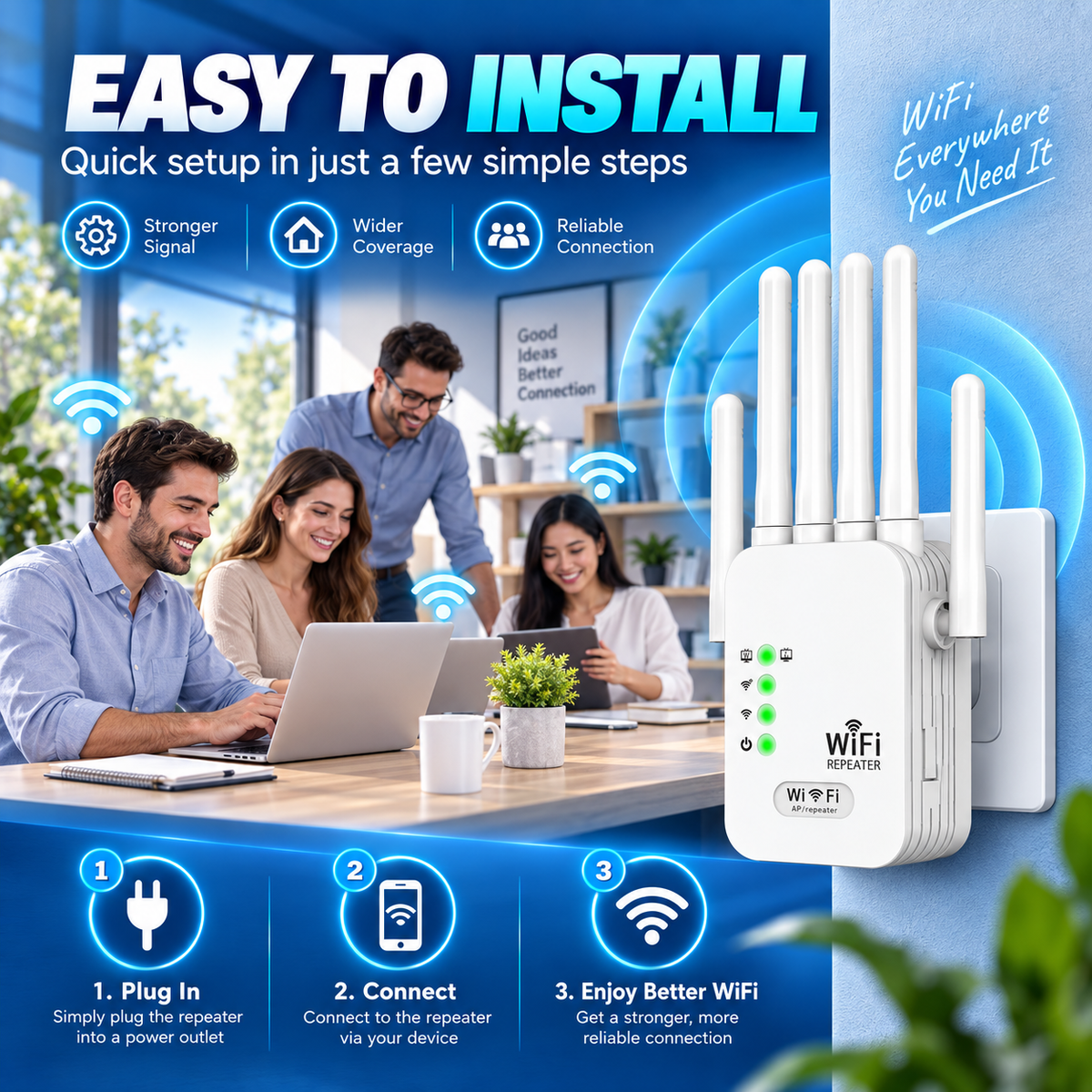 6-Antenna WiFi Range Extender – Up to 9,800 Sq. Ft. Whole Home Coverage